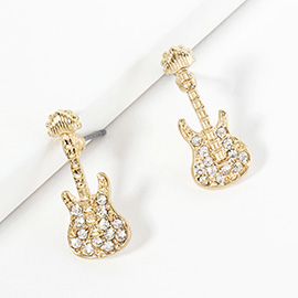 Crystal Stone Paved Guitar Stud Earrings